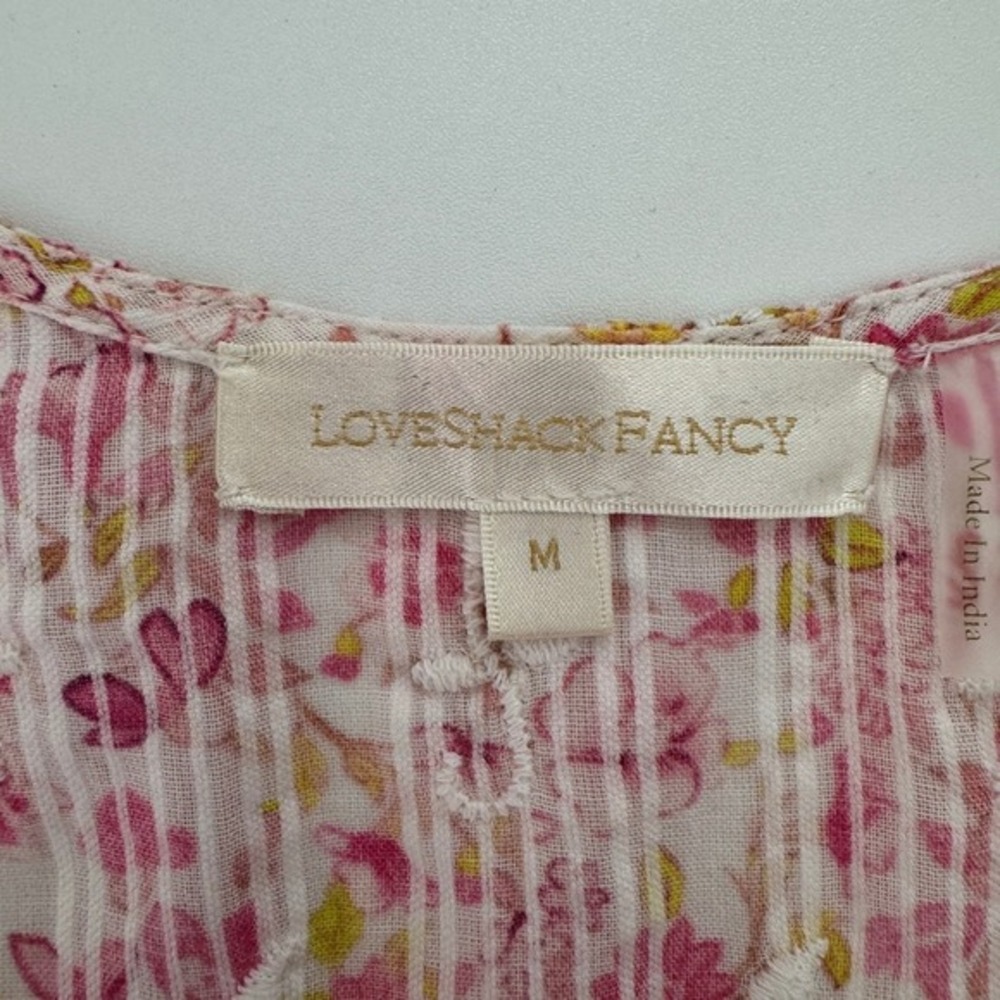 LoveShackFancy Kielle Crop Top Size Medium Pink Floral Twist Front Ruffle Sleeve - Picture 9 of 11